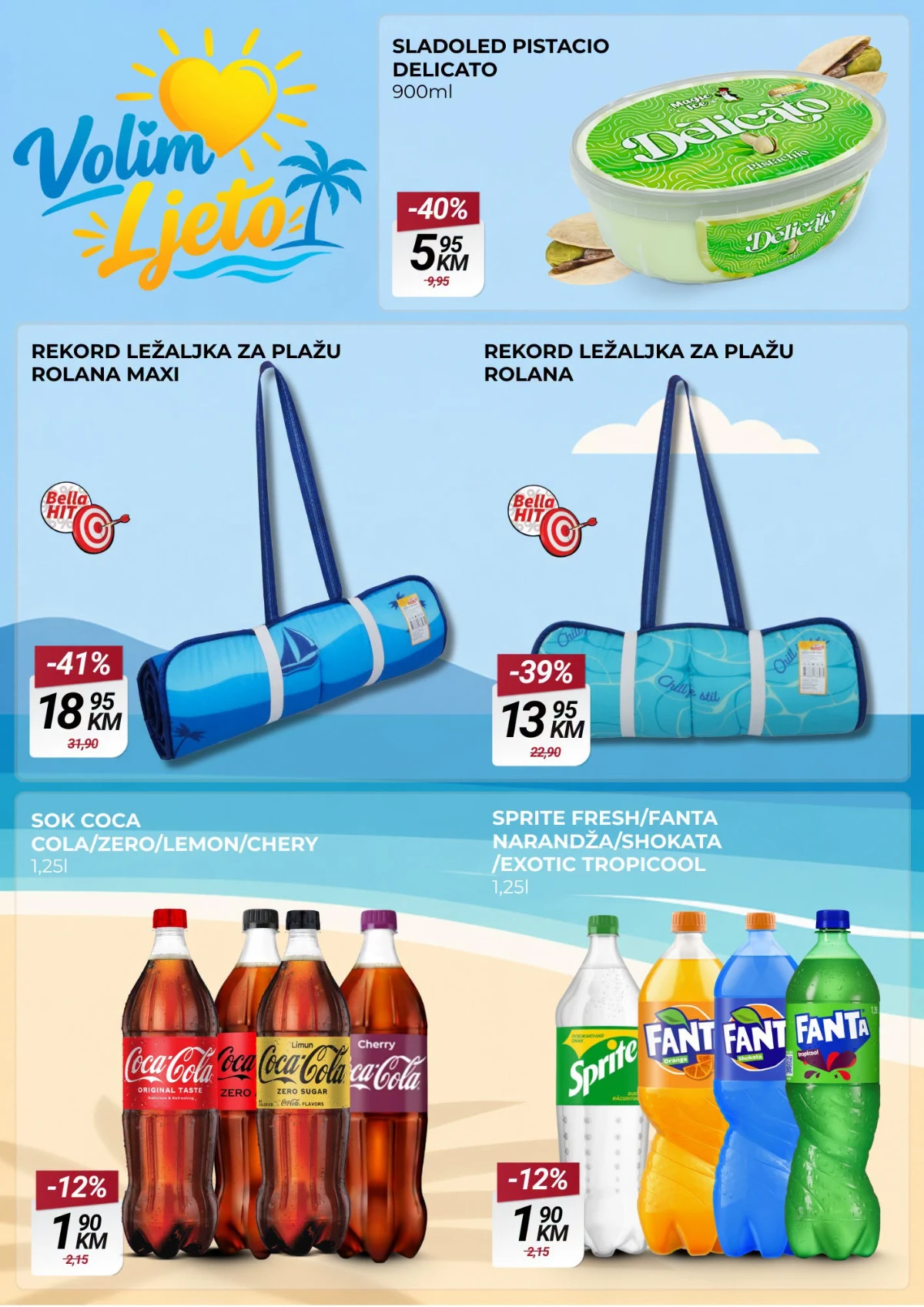 Belamionix katalog do 12.08.2026. – sladoled od pistacije, ležaljke za plažu i gazirana pića.