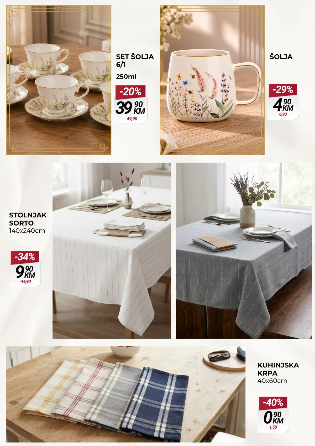 Belamionix katalog do 12.08.2026. – set šolja, stolnjaci, šolje i kuhinjske krpe.