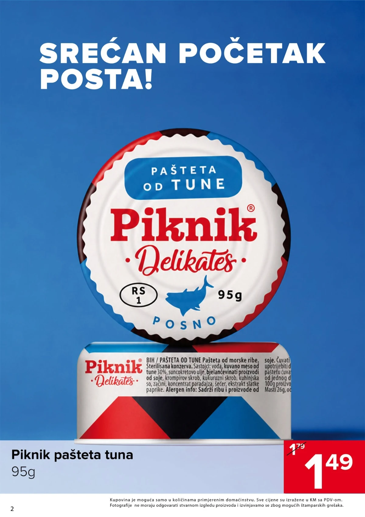 Đurić katalog do 26.08.2026. – Piknik pašteta od tune 95 g po akcijskoj cijeni