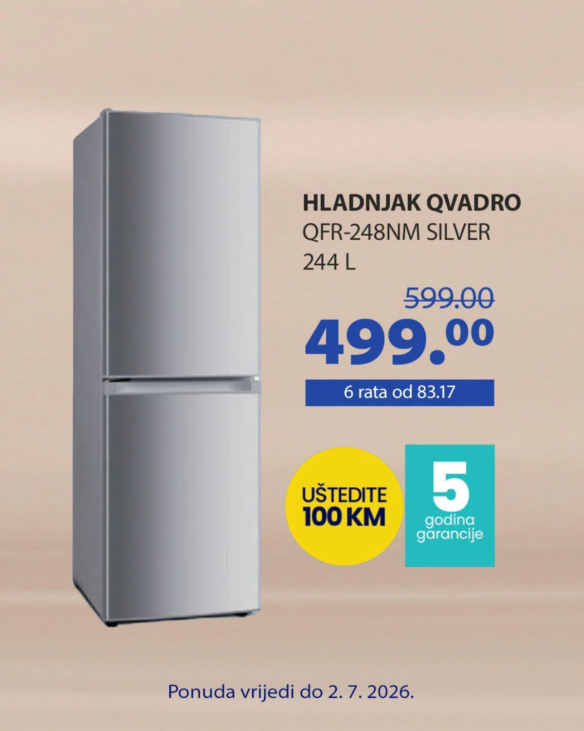 FIS akcija do 02.07.2026 – Qvadro hladnjak 244 L po akcijskoj cijeni od 499 KM