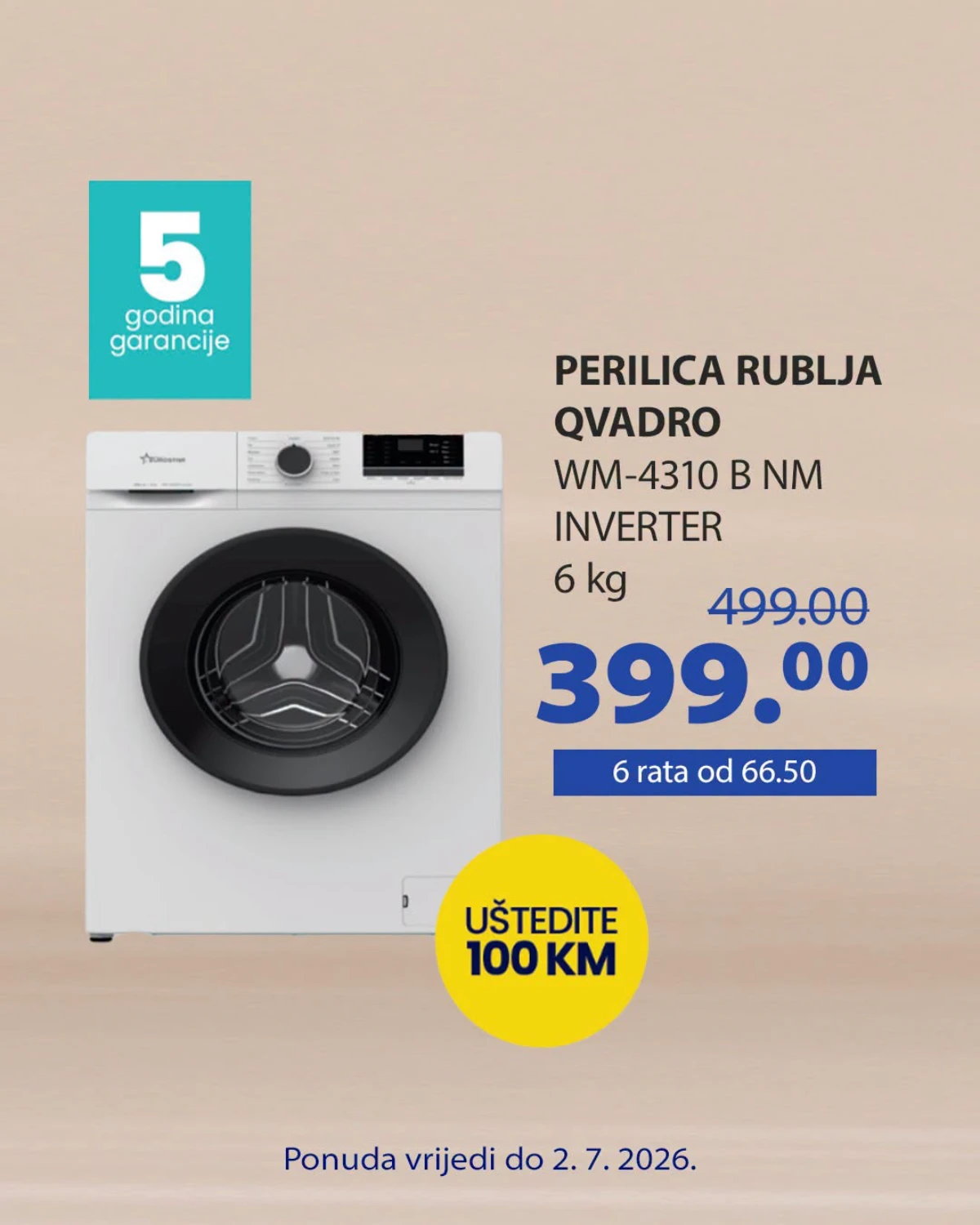 FIS akcija – Qvadro perilica rublja 6 kg Inverter po cijeni od 399 KM