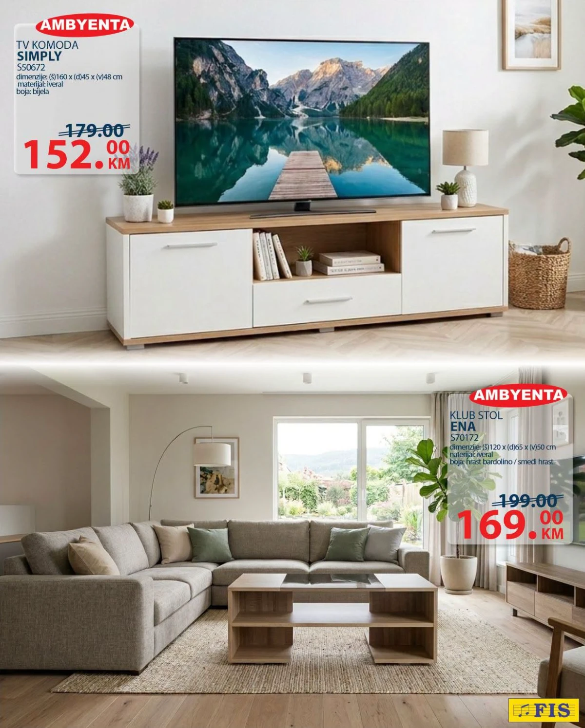 FIS Ambienta TV komoda Simply i klub sto Ena na akciji