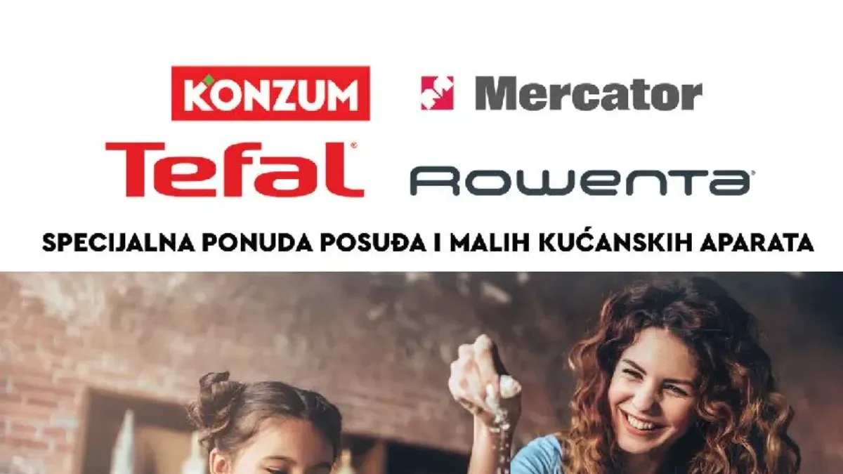 Konzum i Mercator Tefal i Rowenta akcija do 31.10.2026. – do 50% popusta na tave, lonce, friteze, usisivače, fenove i male kućanske aparate.