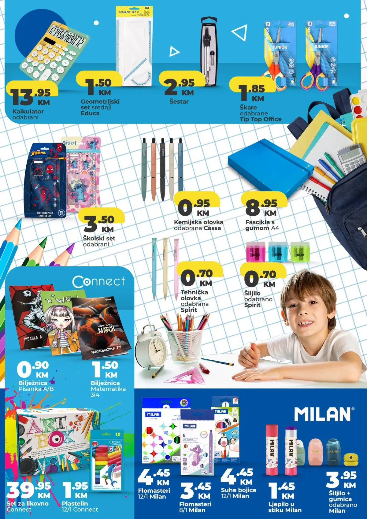 Namex školska akcija – kalkulatori, geometrijski pribor, škare, bilježnice, flomasteri i Milan školski pribor