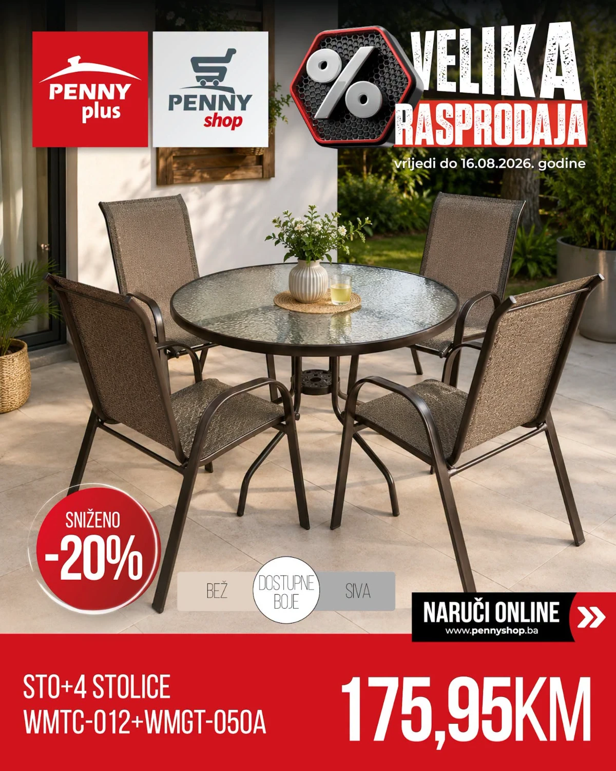 PENNY Plus vrtni sto sa četiri stolice PENNY Plus vrtni okrugli sto sa četiri stolice na akciji